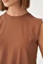 Light Brown-Crew Neck Sleeveless Cotton T-Shirt - 5