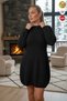 Women's Black Rice Knit Straight Sleeve Balloon Skirt Size Knitwear Dress S-M-L Compatible - 6