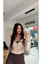 Beige Boat Neck Zippered Stretchy Blouse - 7