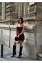 Women's Bitter Brown Satin Mini Dress with Chest Tie and Layered Skirt Yel221782 - 4