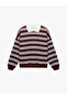 Three-Thread Ribbed Long Sleeve Polo Collar Striped Rugby Sweatshirt - 3