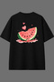 Watermelon Slice Design Back Printed Black Oversize T-Shirt