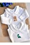 2-Piece Embroidered Snap Fastener Bodysuit Set - Blue Dino & Teddy Bear - 2