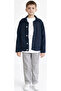 Boy's Button Closure Gabardine Jacket, Trousers, T-Shirt, Three-Piece Navy Blue Color Set