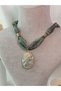 Scarf Bandana Necklace Polymer Clay Female Figure Pendant Special Design Handmade Khaki Fabric - 2