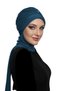Handcrafted Pearl Embroidered Petrol Ready-To-Wear Turban Hijab Headscarf Medical Use Suitable - 2