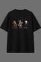 Horse Game Design Back Printed Black Oversize t Shirt