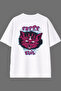 Evil Cat Design Back Printed White Oversize T-Shirt