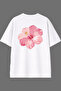 Tulip Bouquet Design Back Printed White Oversize T-Shirt