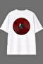 Plak Red Design White Oversize T-Shirt with Back Print