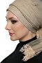 Beige Ready-made Outer Bonnet Hijab Evening Dress with Pearls, Tulle, Tie-Up, Tulle, Coated, Lace and Pearl Embroidery - 5