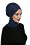 Crossed Pique Scarf-Lined Navy Blue Ready-Made Turban Hijab Bonnet Suitable for Medical Use - 5