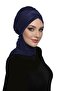 Crossed Pique Scarf-Lined Navy Blue Ready-Made Turban Hijab Bonnet Suitable for Medical Use - 3