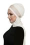 Crossed Pique Scarf-Lined Cream-Beige Ready-Made Turban Hijab Bonnet Suitable for Medical Use - 3