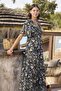 Arias Closet 100% Viscose Floral and Leaf Patterned Buttoned Front Dress - 5