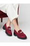 Women's Burgundy Suede Stone Buckle Loafer Shoes
