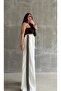 White High-Waisted Wide-Leg Striped Lace-Up Trousers - 7091