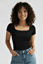U Neck Short Sleeve Stretch Fabric Blouse 3-Piece Set - 4