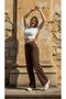 Tint Brown Wide Leg Raw Hem Non-Lycra Palazzo Loose Jeans Pants - 3
