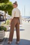 Milky Brown Striped Thick Elastic and Tie-Waist Wide Leg Casual Woven Trousers 105 55 - 6