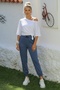 Blue Belt Buckle Elastic Waist Elastic Leg Casual Gabardine Woven Trousers 100 55 - 2