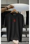 Unisex Oversize Printed Cotton Crew Neck Short Sleeve Black T-Shirt Red Snake