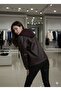 Women's Brown Leather Hooded 3-Thread Biker Leather Jacket Sportswear - 3