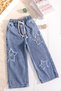 Star Detailed Elastic Waist Loose Leg Denim Girls' Trousers - 3