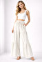 Women's White Elastic Waist Lace-Up Wide-Leg Linen Trousers