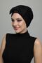 Black Ready-To-Wear Turban Hijab with Bow, Suitable for Medical Use - 2