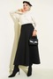 Women's Puff Scuba Hijab Black Flared Skirt - 5