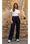 Sumeye Dark Blue Dark Navy Wide Leg Raw Hem Non-Lycra Palazzo Loose Jeans Pants