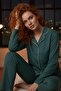 Women's Long Sleeve Buttoned Pajama Set Dark Green 100% Cotton