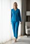 Women's Long Sleeve Buttoned Pajama Set Light Blue 100% Cotton - 3