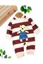 Baby Boy Teddy Bear Accessories Striped Bottom Snap Fasteners 3-6-9-12 Months Baby Romper 100% Cotton - 2