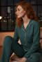 Women's Long Sleeve Buttoned Pajama Set Dark Green 100% Cotton - 3