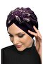 Plucked Lined Embroidered Purple Sequined Leaf Motif Ready-made Hijab Hijab Evening Dress Bonnet - 3