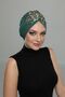 Ripped Lined Embroidered Green Threaded Motif Ready-made Hijab Hijab Evening Dress Bonnet - 2
