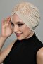 Ripped Lined Embroidered Beige Lace Motif Ready-made Hijab Hijab Evening Dress Bonnet - 5