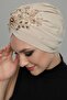 Detachable Lining Embroidered Beige Threaded Motif Ready-made Hijab Hijab Evening Dress Bonnet