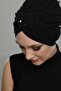 Ripped Lined Embroidered Black Rose Motif Ready-made Hijab Hijab Evening Dress Bonnet - 2