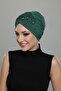 Ripped Lined Embroidered Green Lace Motif Ready-made Hijab Hijab Evening Dress Bonnet - 7