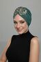 Ripped Lined Embroidered Green Threaded Motif Ready-made Hijab Hijab Evening Dress Bonnet - 3