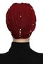 Zeni Stone-Lined Handcrafted Embroidered Burgundy Ready-To-Wear Turban Hijab Evening Dress Bonnet - 3