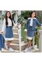 Girl's Pearl Detailed 3-Piece Denim Set - Pearl Detailed Plush Denim Jacket, Skirt and Bodysuit - Holiday Collection