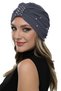 Zeni Stone-Lined Handcrafted Embroidered Dark Gray Ready-To-Wear Turban Hijab Evening Dress Bonnet - 4