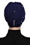 Zeni Stone-Lined Handcrafted Embroidered Navy Blue Ready-Made Turban Hijab Cap Suitable for Medical Use - 2