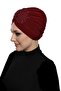 Ready Turban Hijab Evening Dress with Split Lining Embroidered Burgundy Rose Lace Motif - 4