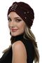 Zeni Stone-Lined Handcrafted Embroidered Brown Ready-To-Wear Turban Hijab Evening Dress Bonnet - 4