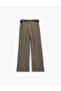 Belted Wide-Leg Fabric Plaid Trousers with Pockets - 4
